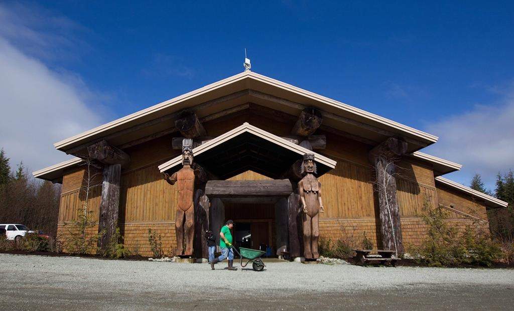 Richard Nookemus works on the grounds outside the House of Huu-ay-aht at the Huu-ay-aht First Nation in Anacla, B.C., on Thursday March 31, 2011.
