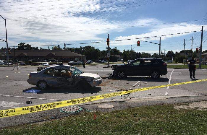 Princess St. was the scene of a serious two vehicle crash that sent three people to hospital.