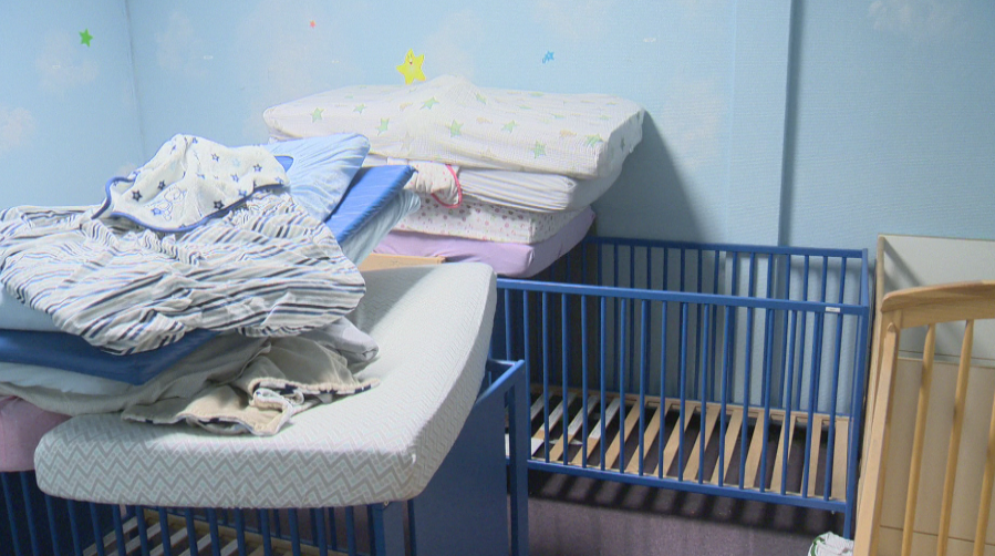 Damaged cribs and mattresses at the Start Smart Child Care Centre.