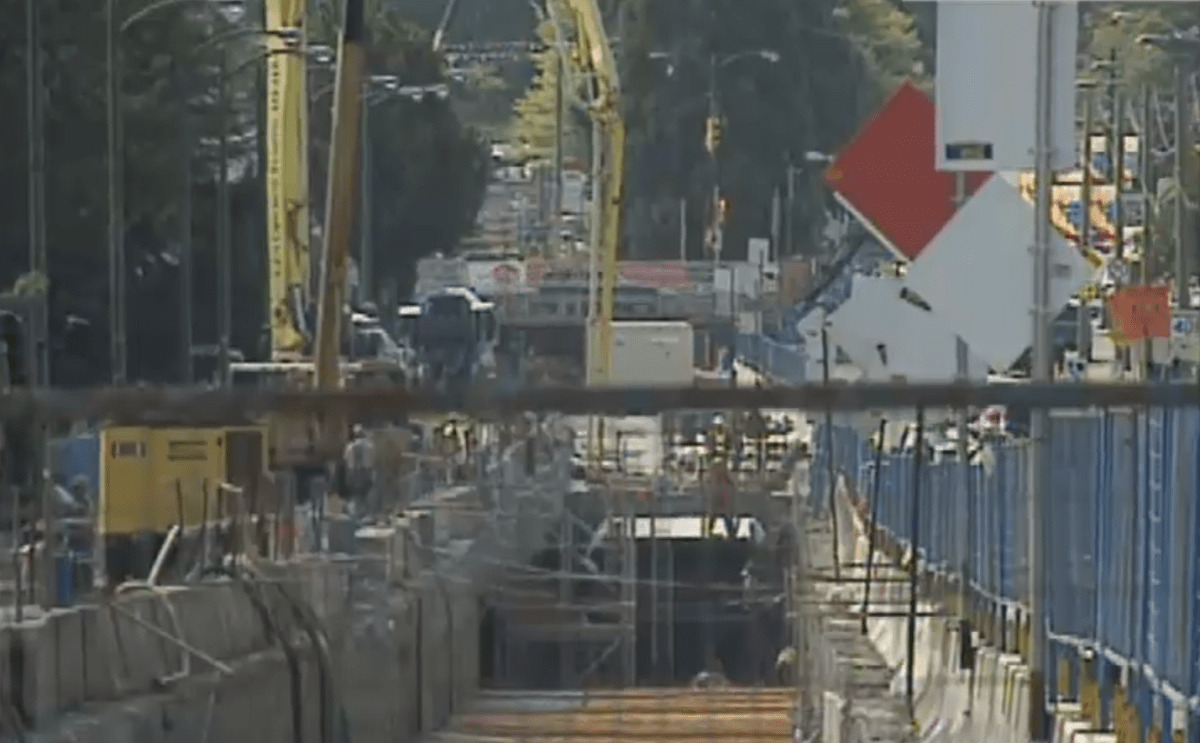 Construction crews use the 'cut and cover' method of tunneling on Cambie Street in 2009. 