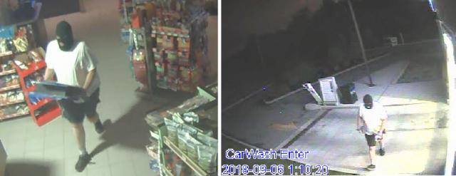 Police are searching for a man accused of breaking into a gas station in Barrie.