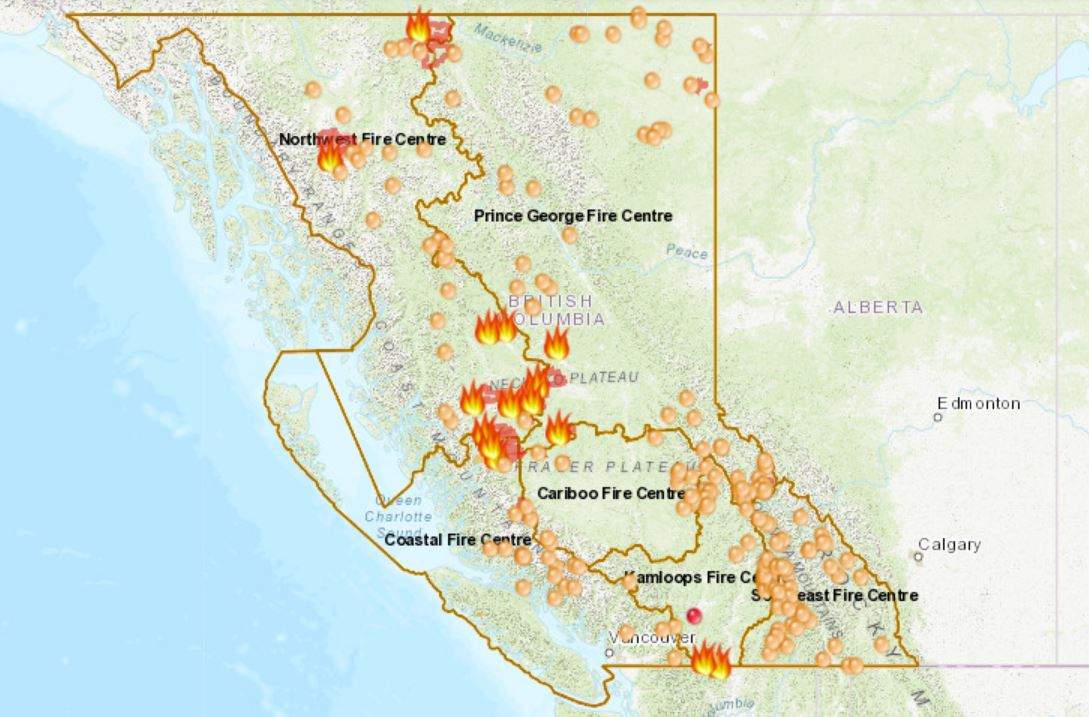 B.C. wildfires map 2018: Current location of wildfires around the province - image