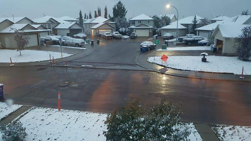 Snow in Fort McMurray, Alta. on Sept. 12, 2018.