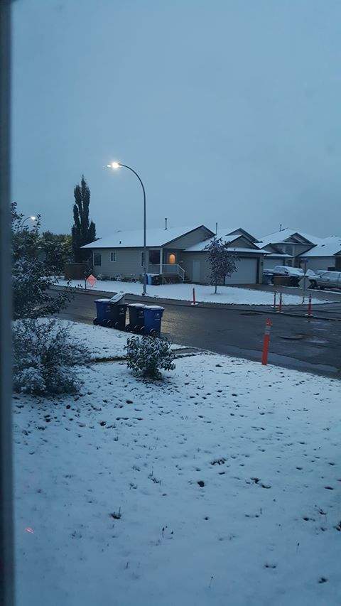 Snow in Fort McMurray, Alta. on Sept. 12, 2018