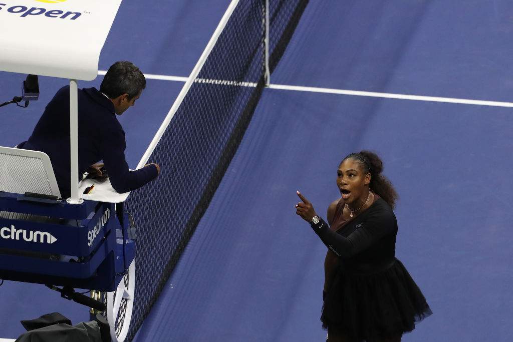 Serena Williams argues with umpire Carlos Ramos during her Women’s Singles finals match against Naomi Osaka of Japan on Day 13 of the 2018 U.S. Open. Getty Images