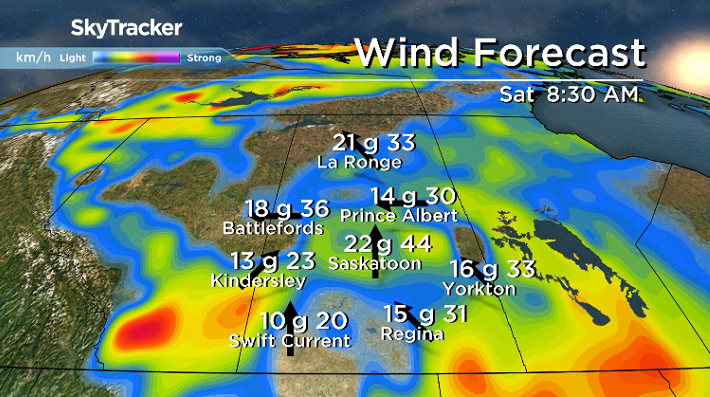 Gusty southerly winds help warm us up into the mid-20s on Saturday.