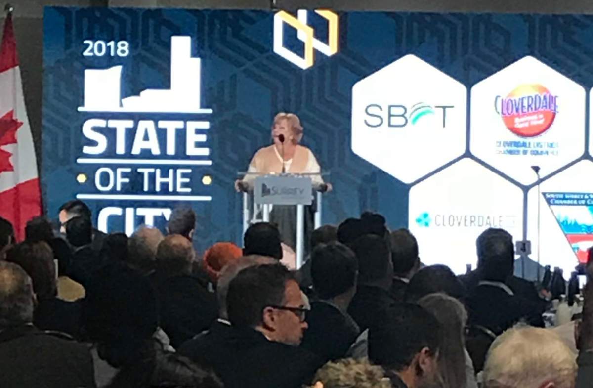 Former Surrey mayor Linda Hepner delivers her final State of the City address.