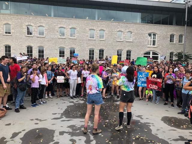 Hundreds of Guelph high school students rallied at city hall to protest changes to the province's sex-ed curriculum.