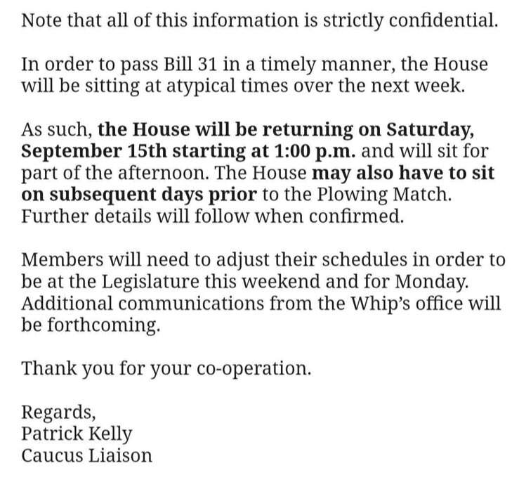 Government memo says Ontario Legislature will sit for rare weekend session - image