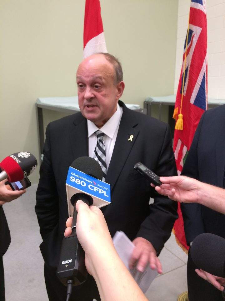 Ontario's Minister of Community Safety and Correctional Services Michael Tibollo answered questions from reporters after an announcement at the Elgin-Middlesex Detention Centre on Friday, Sept. 28, 2018. 