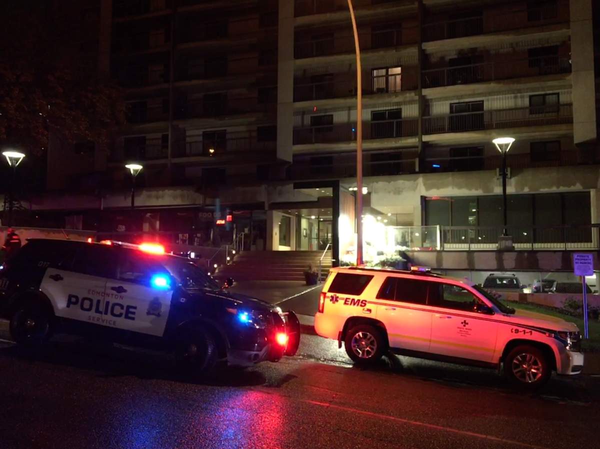 Police and EMS were called to the Rossdale House apartment building at 9825 103 Street in downtown Edmonton early Wednesday morning. September 12, 2018. 
