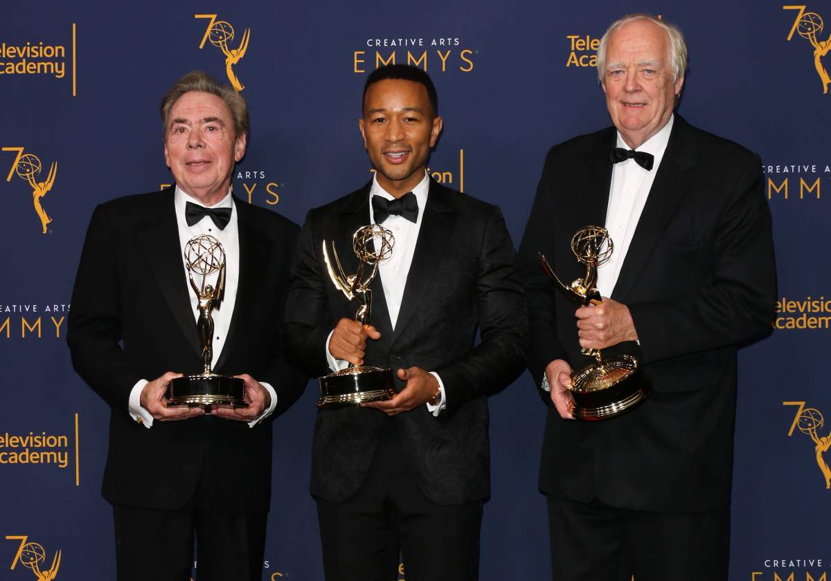 (L-R) Andrew Lloyd Webber, John Legend, and Tim Rice at the 2018 Creative Arts Emmy Awards – Los Angeles, California.