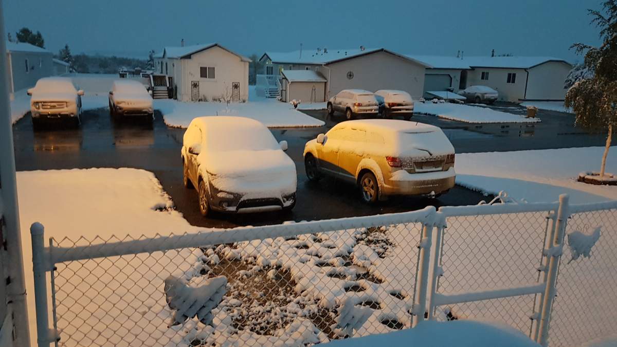 Snow in Grande Prairie, Alta. on Wednesday, September 12, 2018.