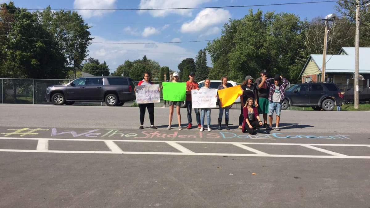 Students at Centre Hastings Secondary School in Madoc protest the province’s stance on the sex-ed curriculum.