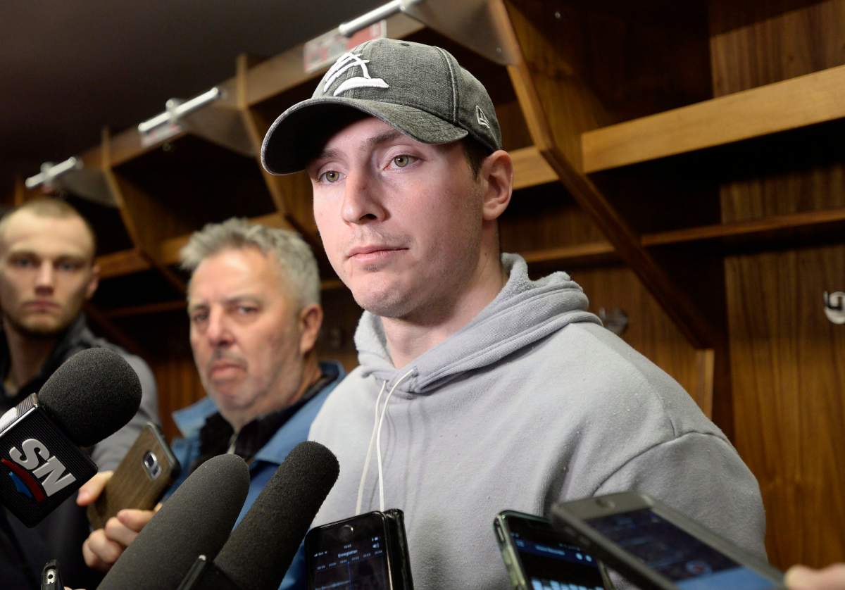 Ottawa Senators centre Matt Duchene speaks to reporters during the team's season wrap up in Ottawa, Monday April 9, 2018.