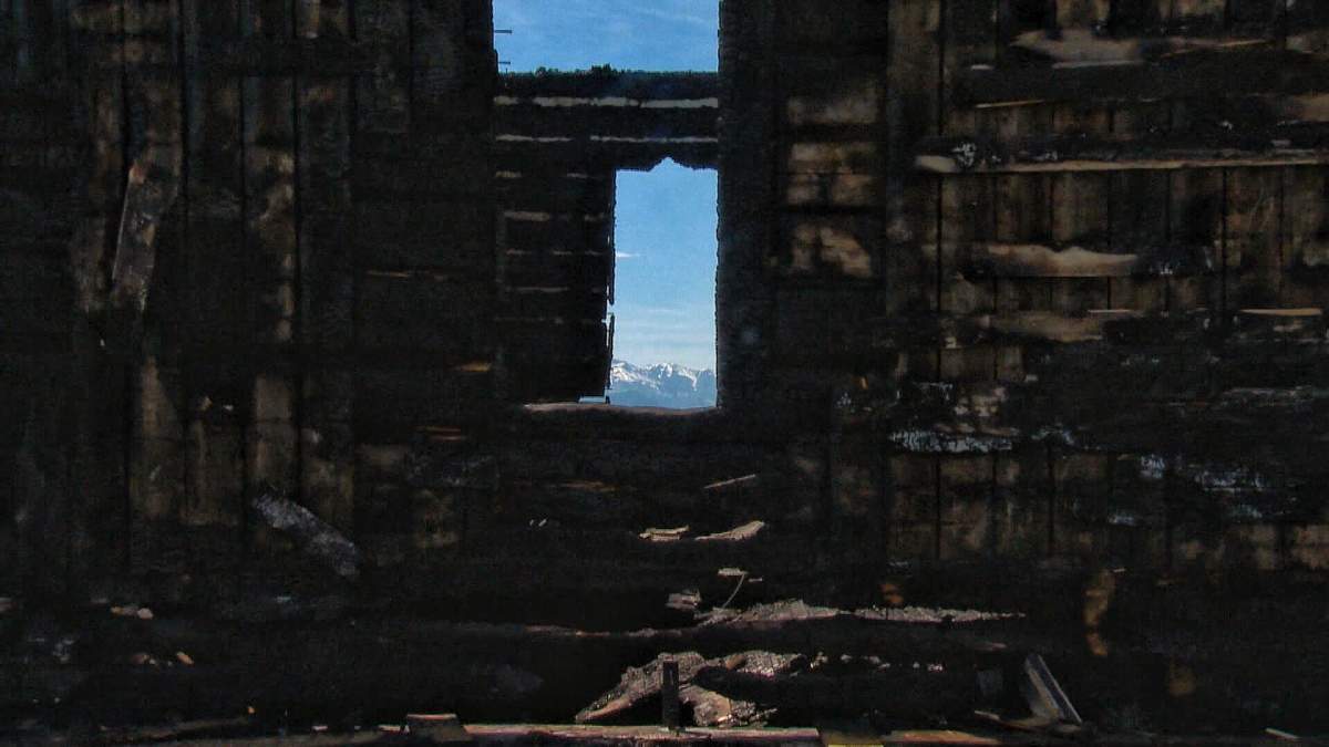 Charred remains of McDougall Church