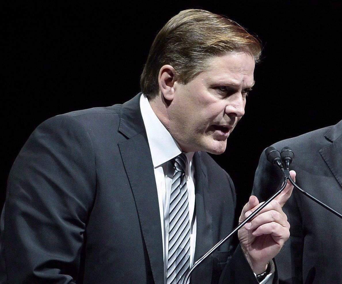 Former Ottawa Senators Assistant General Manager Randy Lee speaks during a memorial for Bryan Murray in Ottawa, Thursday August 24, 2017. A trial date has been set in a harassment case against Lee, who resigned from the Senators on Aug. 21, 2018.