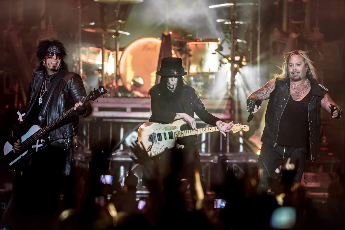 Nikki Sixx, Mick Mars and Vince Neill of Mötley Crüe perform at SSE Arena Wembley on November 6, 2015, in London, England.