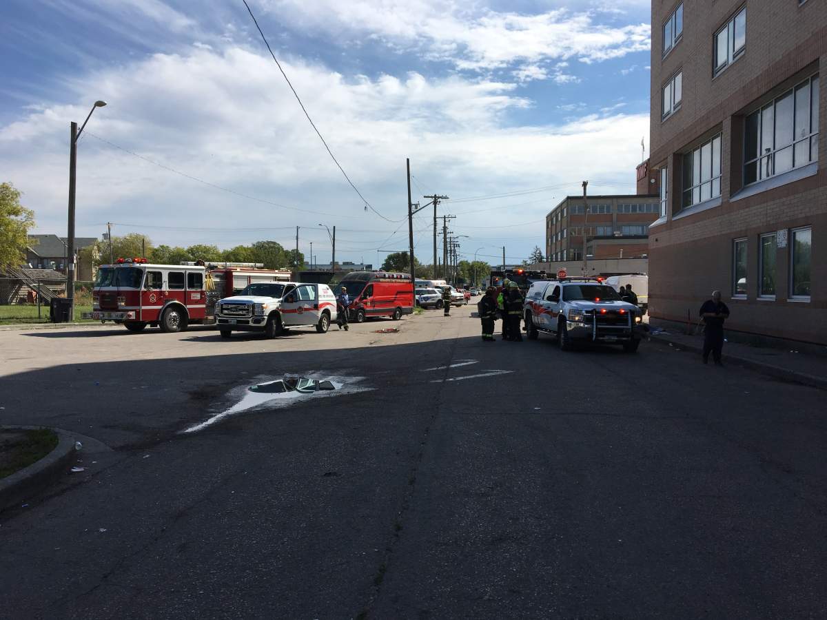 Emergency personnel on the scene at the Salvation Army headquarters Friday.