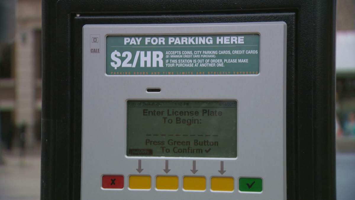 Police said a man used a hammer to damage a FlexParking station in downtown Saskatoon.