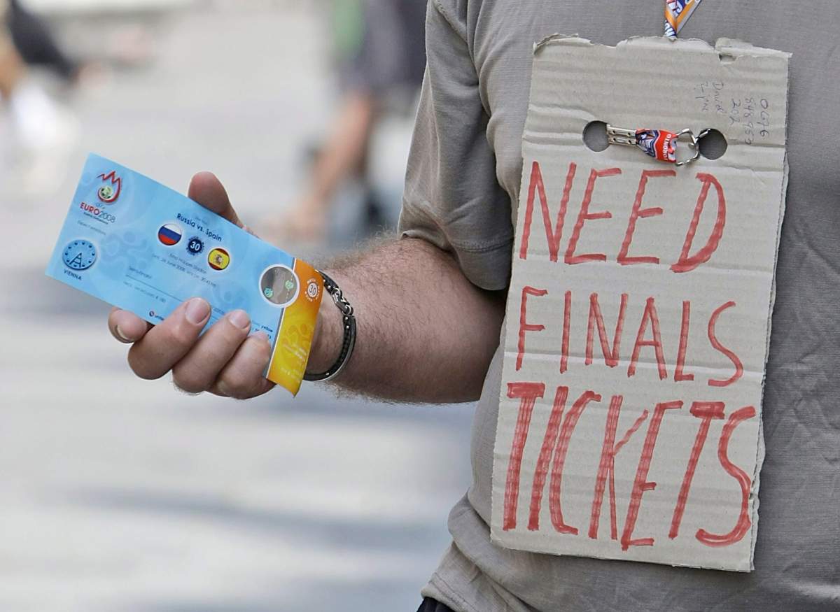 A scalper in downtown Vienna, Austria, on June 25, 2008, during the Euro 2008 European Soccer Championships.
