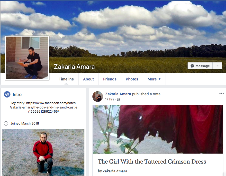 The Zakaria Amara Facebook page, which has been deleted by the social media company.