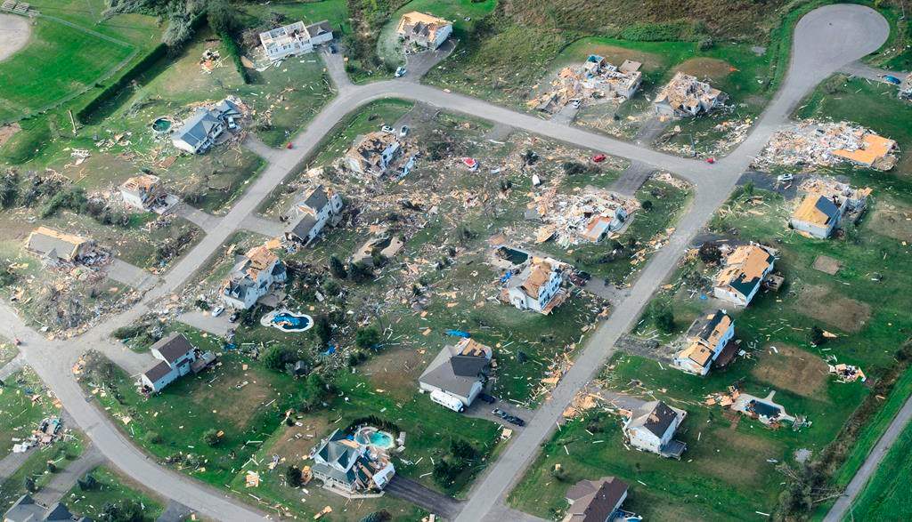 Damage from a tornado is seen in Dunrobin, Ont., west of Ottawa on Saturday, Sept. 22, 2018.