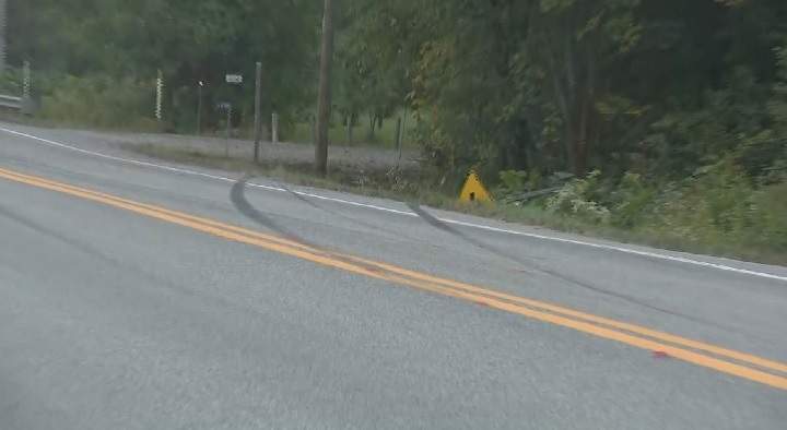 Break marks can be seen where a car went off the road on Goshen Road in Saint-Claude. Sunday, Sept. 16, 2018,.