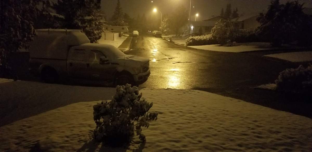 Snow in Grande Prairie, Alta. on Wednesday, September 12, 2018.
