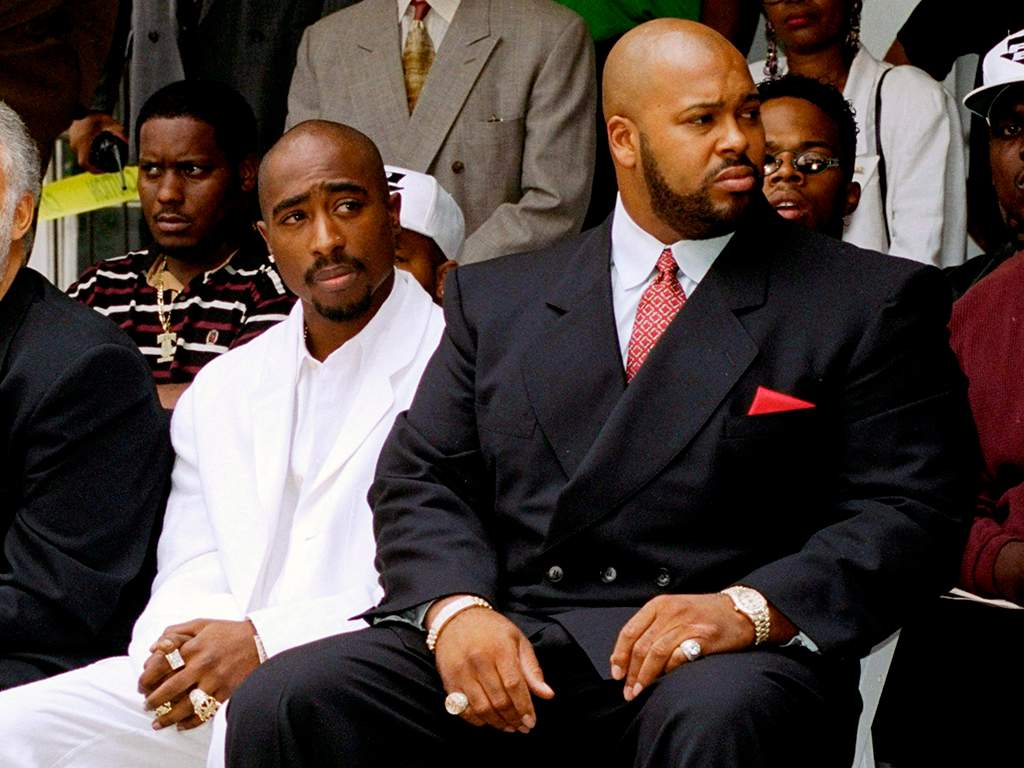 Tupac Shakur and Marion “Suge” Knight, attend a voter registration event in South Central Los Angeles.