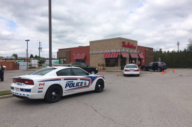 Police found the victim inside Tim Hortons suffering from a gunshot wound.
