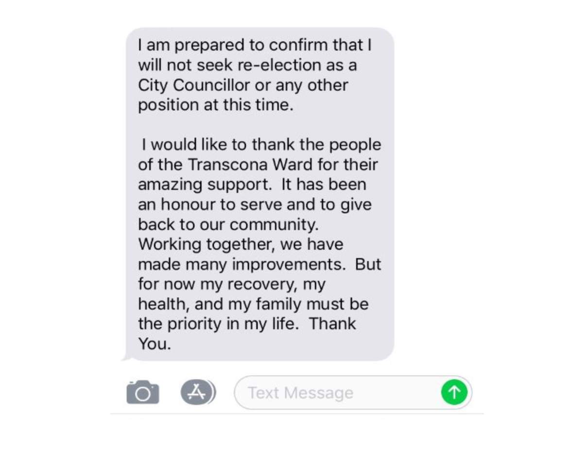 Transcona councillor confirms he will not run in October election - image