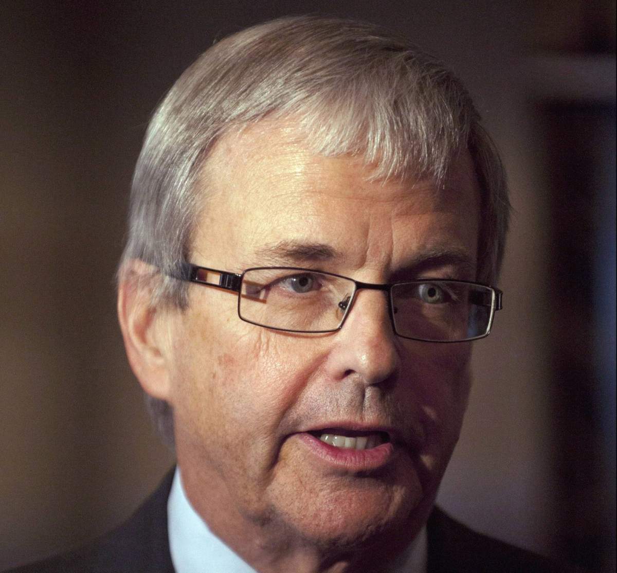 Former University of Saskatchewan President Peter MacKinnon speaks to media after it was announced that he will be the head and be identifying options and advice to the Saskatchewan Heritage Initiative by Premier Brad Wall in Saskatoon, Sask., Tuesday, October 16, 2012.