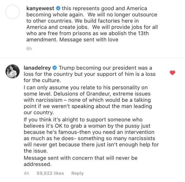 KANYE WEST / LANA DEL REY / INSTAGRAM