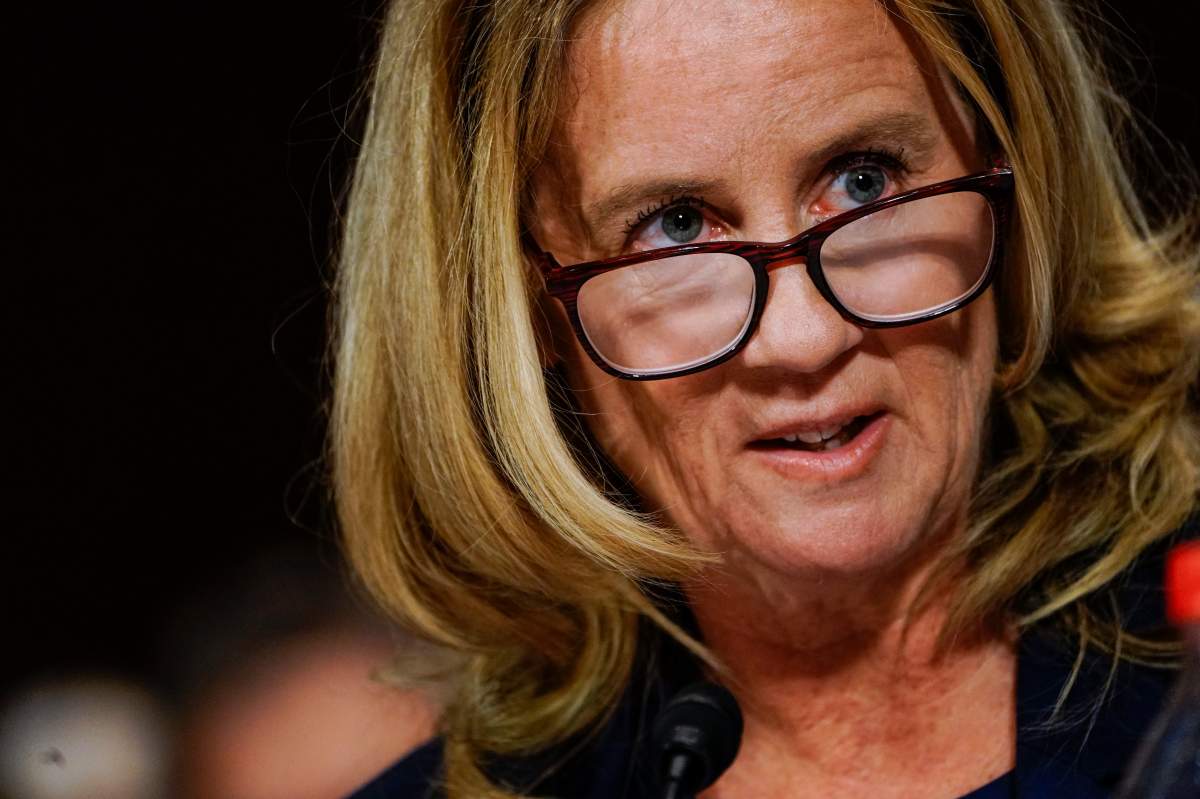 Christine Blasey Ford during the Senate Judiciary Committee hearing on the nomination of Brett Kavanaugh to be an associate justice of the Supreme Court of the United States, on Capitol Hill in Washington, D.C., USA, 27 September 2018.