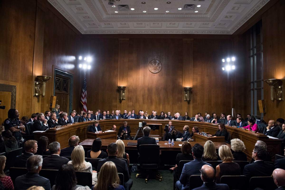 Judge Brett Kavanaugh testifies during the Senate Judiciary Committee hearing on his nomination be an associate justice of the Supreme Court of the United States, focusing on allegations of sexual assault by Kavanaugh against Christine Blasey Ford in the early 1980s.