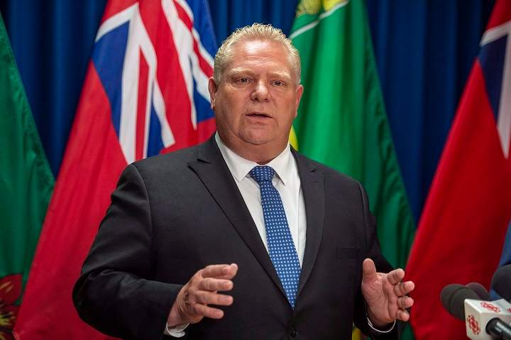 Premier of Ontario Doug Ford speaks during a media event in Saskatoon, Thursday, October 4, 2018.  