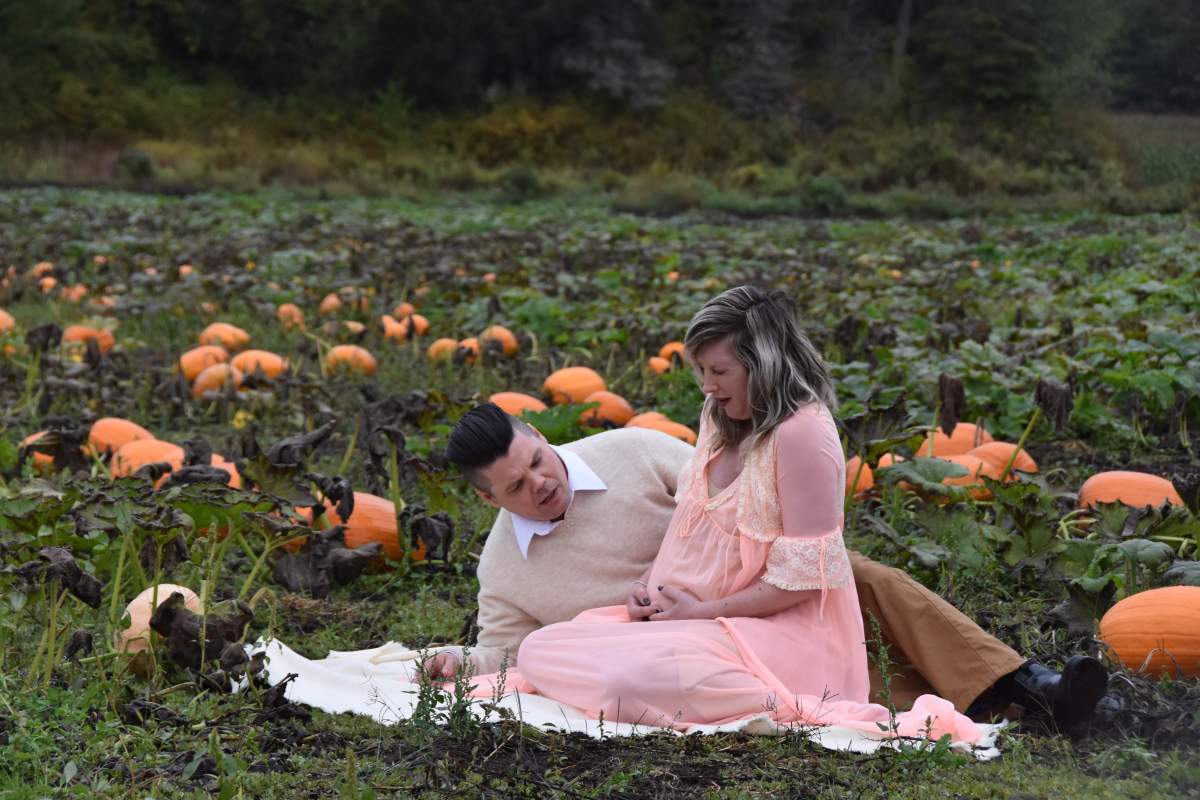 Todd and Nicole Cameron pose in this recent birth announcement photo at a pumpkin patch in Yellow Point, B.C.