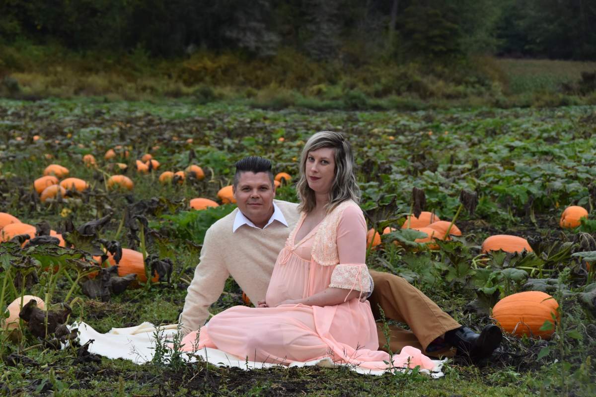 Todd and Nicole Cameron pose in this recent birth announcement photo at a pumpkin patch in Yellow Point, B.C.