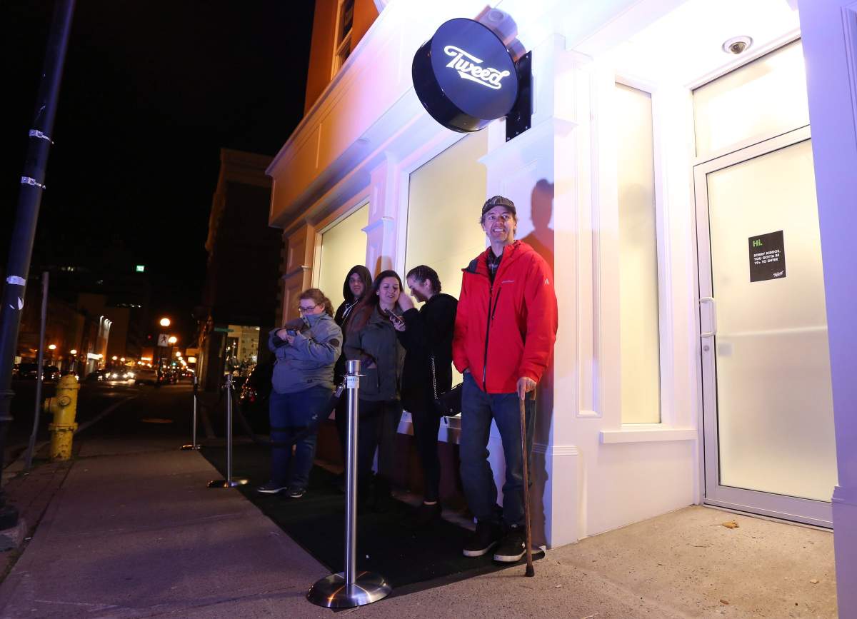 Ian Power is first in line at the Tweed store on Water Street in St. John’s N.L. on Tuesday, October 16, 2018.