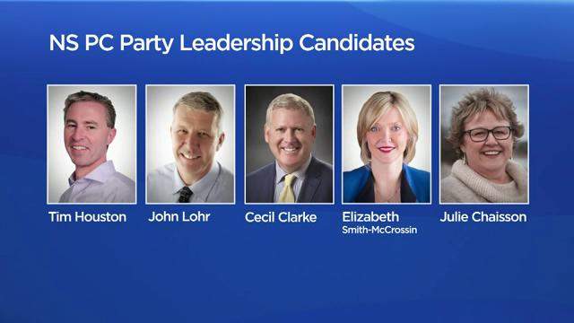 Caucus member Tim Houston, Cape Breton Regional Municipality Mayor Cecil Clarke, caucus members John Lohr and Elizabeth Smith-McCrossin, and Julie Chaisson, executive director of the Halifax Seaport Market are vying for the top job.