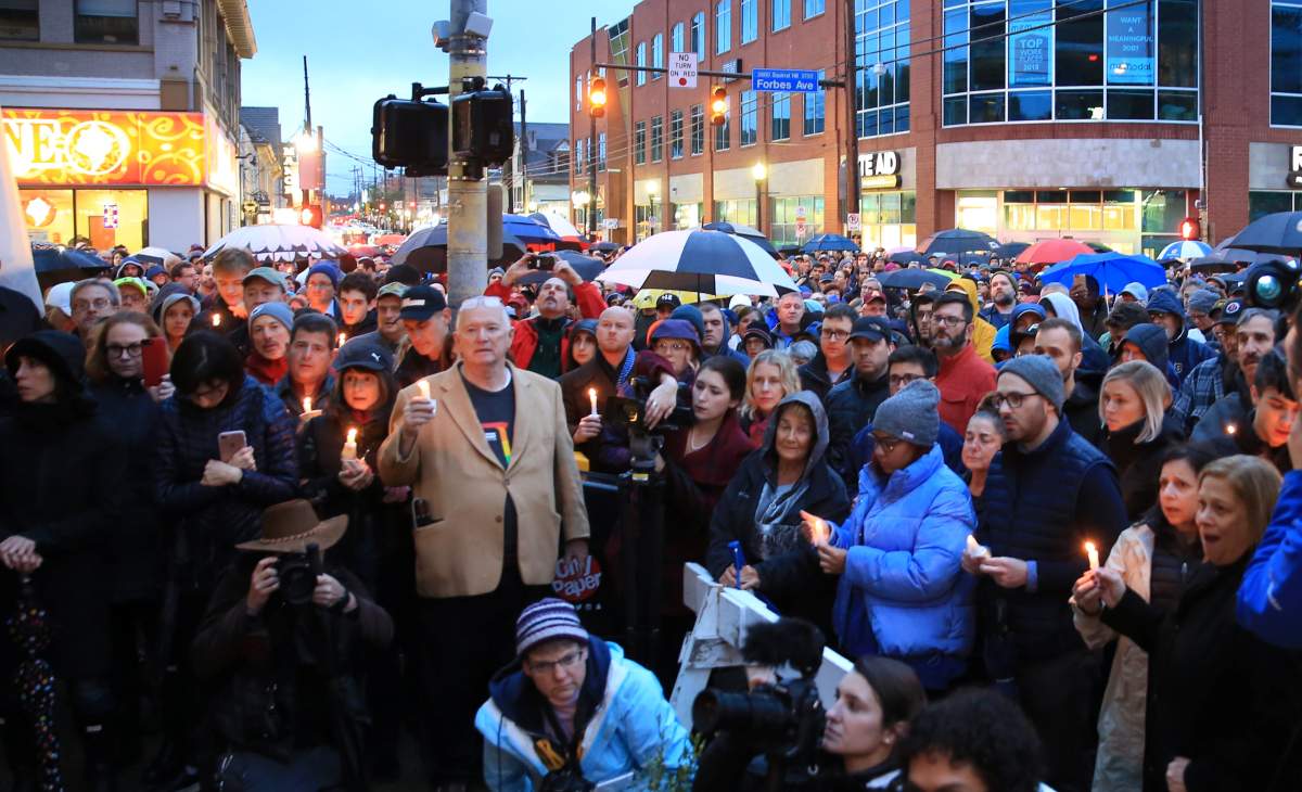 People gathered to mourn the loss of life as they hold a vigil for the victims of Pittsburgh synagogue shooting in Pittsburgh, Pennsylvania, U.S., October 27, 2018.