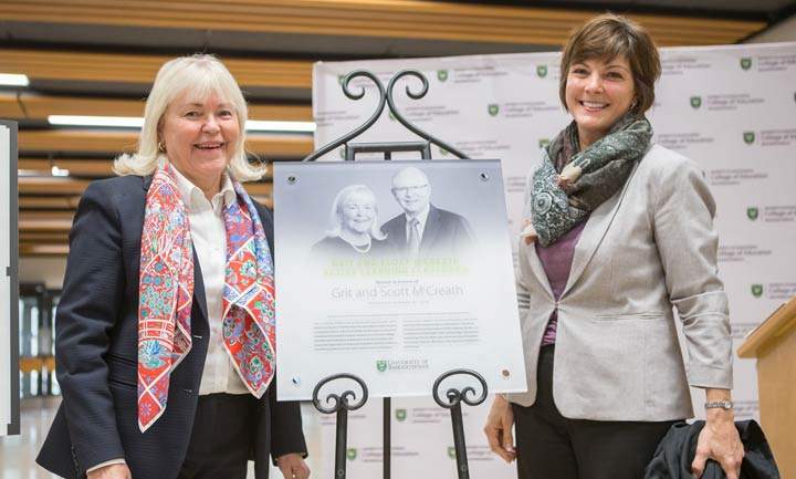 A renovation and addition of new technology for an active learning classroom are the result of a donation by Grit (left) and Scott McCreath.