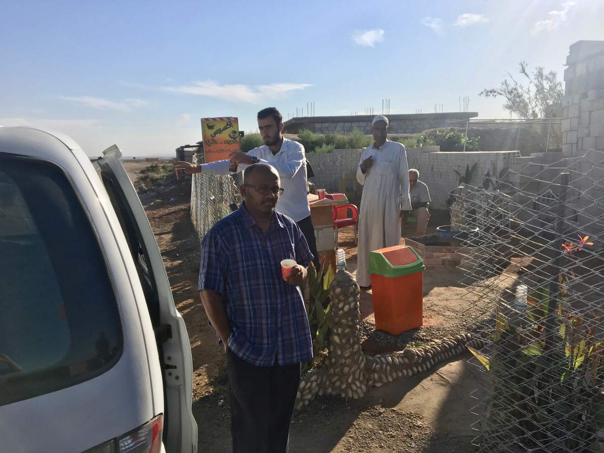 Professor Amarnath Amarasingam, an expert on foreign fighters, at a roadside coffee stand, northeast Syria.