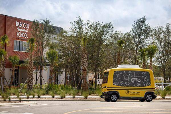 An autonomous school shuttle operating in Florida’s Babcock Ranch neighbourhood.