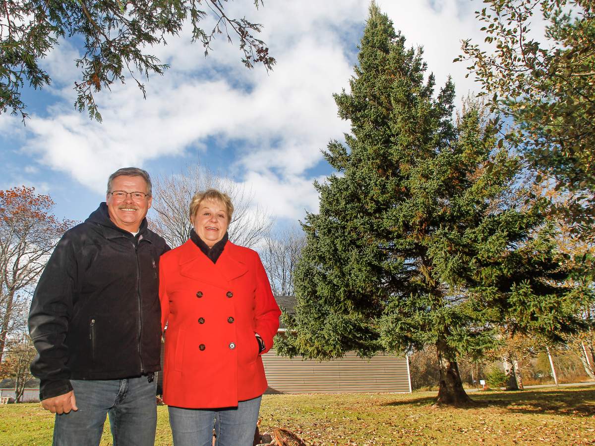 Ross McKellar and Teresa Simpson from Oxford, N.S. who are donating the 14-metre white spruce tree to Boston.