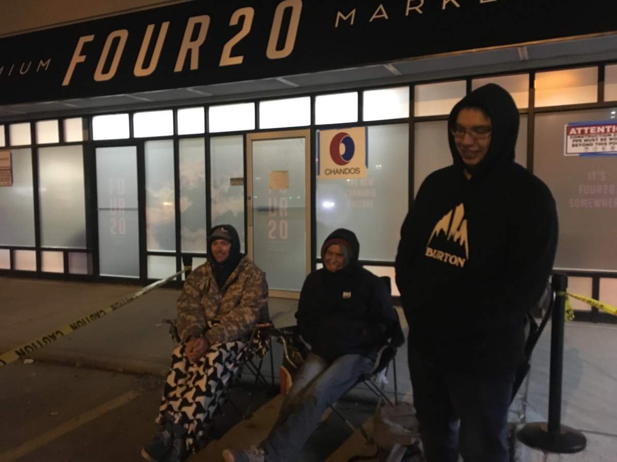 Some people lined up as early as Tuesday afternoon outside this Calgary cannabis store in anticipation of legalization day on Oct. 17, 2018.