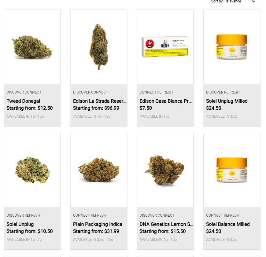 A sample of some of the items available on the Cannabis NB website.