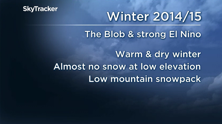 Weather conditions during the 2014-15 winter likely due to “The Blob” and a strong El Nino.
