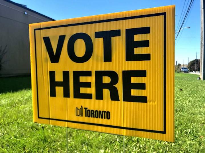 A City of Toronto voting location sign.